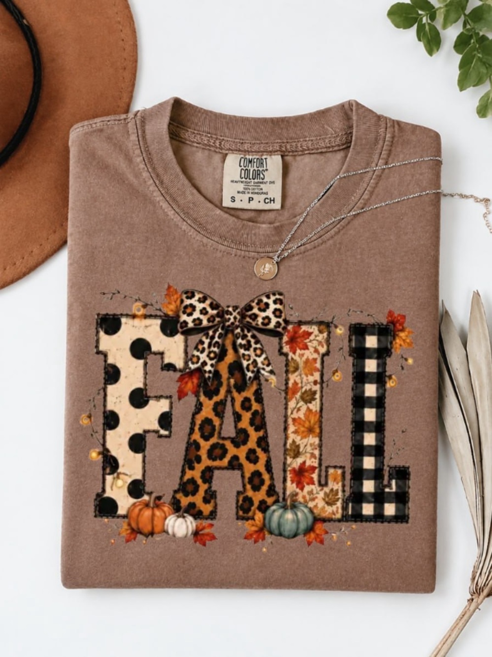 Comfort Colors Espresso Fall Graphic Tee with Patterned Letters